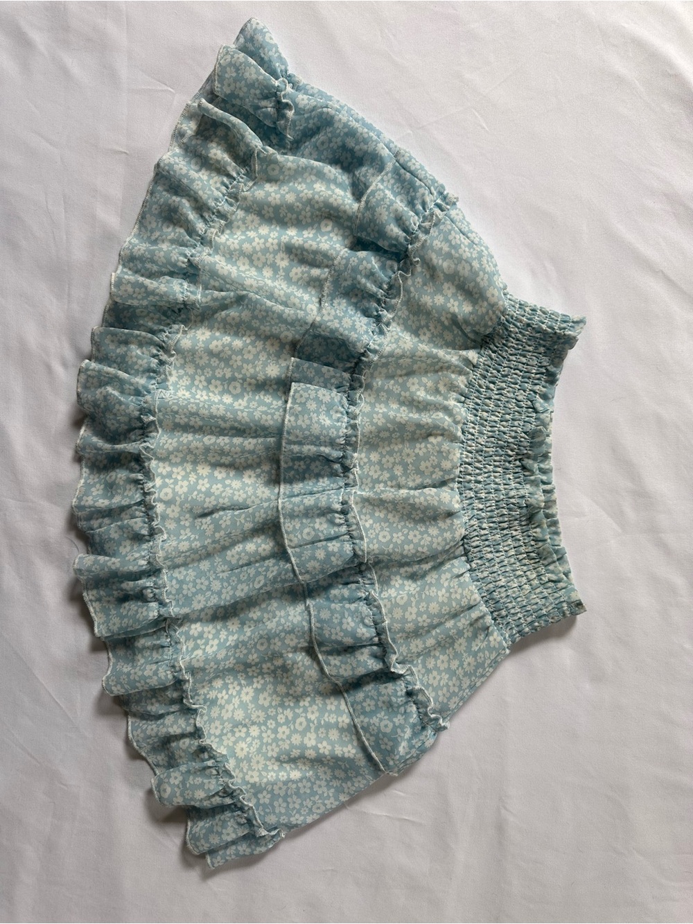 Altar'd State Light Blue Floral Ruffle Mini Skirt